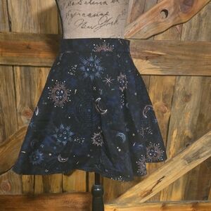 Mod Cloth 100% Cotton Celestial Print Black/Navy Skirt